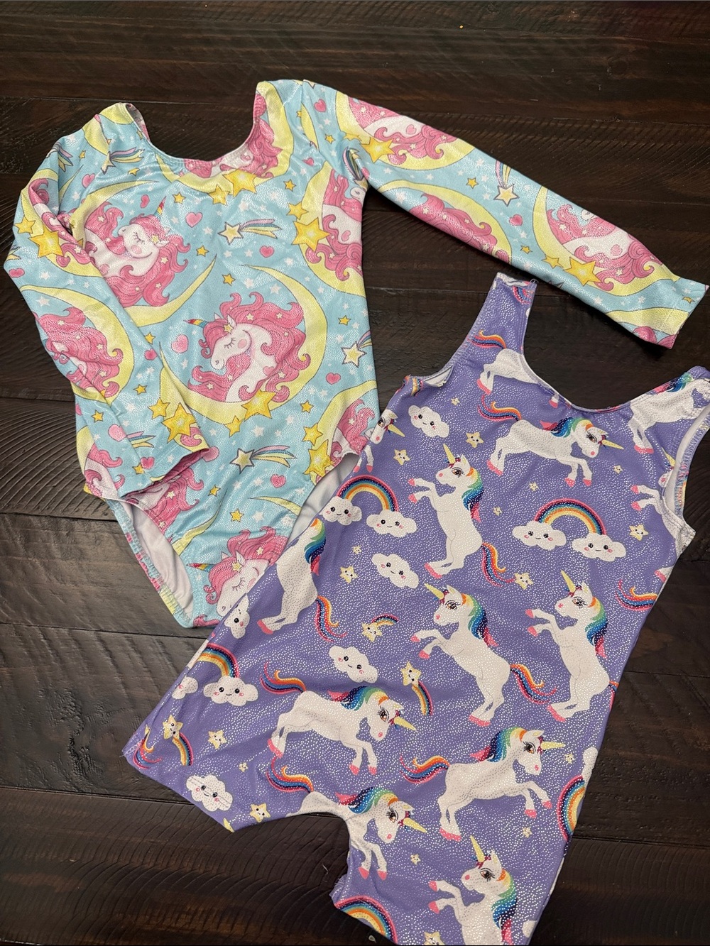 Girls Unicorn Leotards - 1 Long Sleeved & 1 Sleeveless